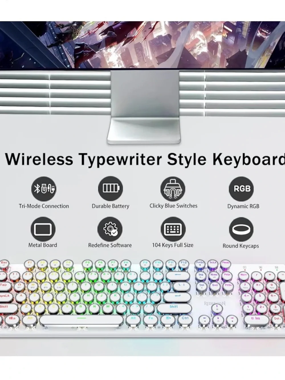 Flare Pro Wireless RGB Retro Round-Key Keyboard - White